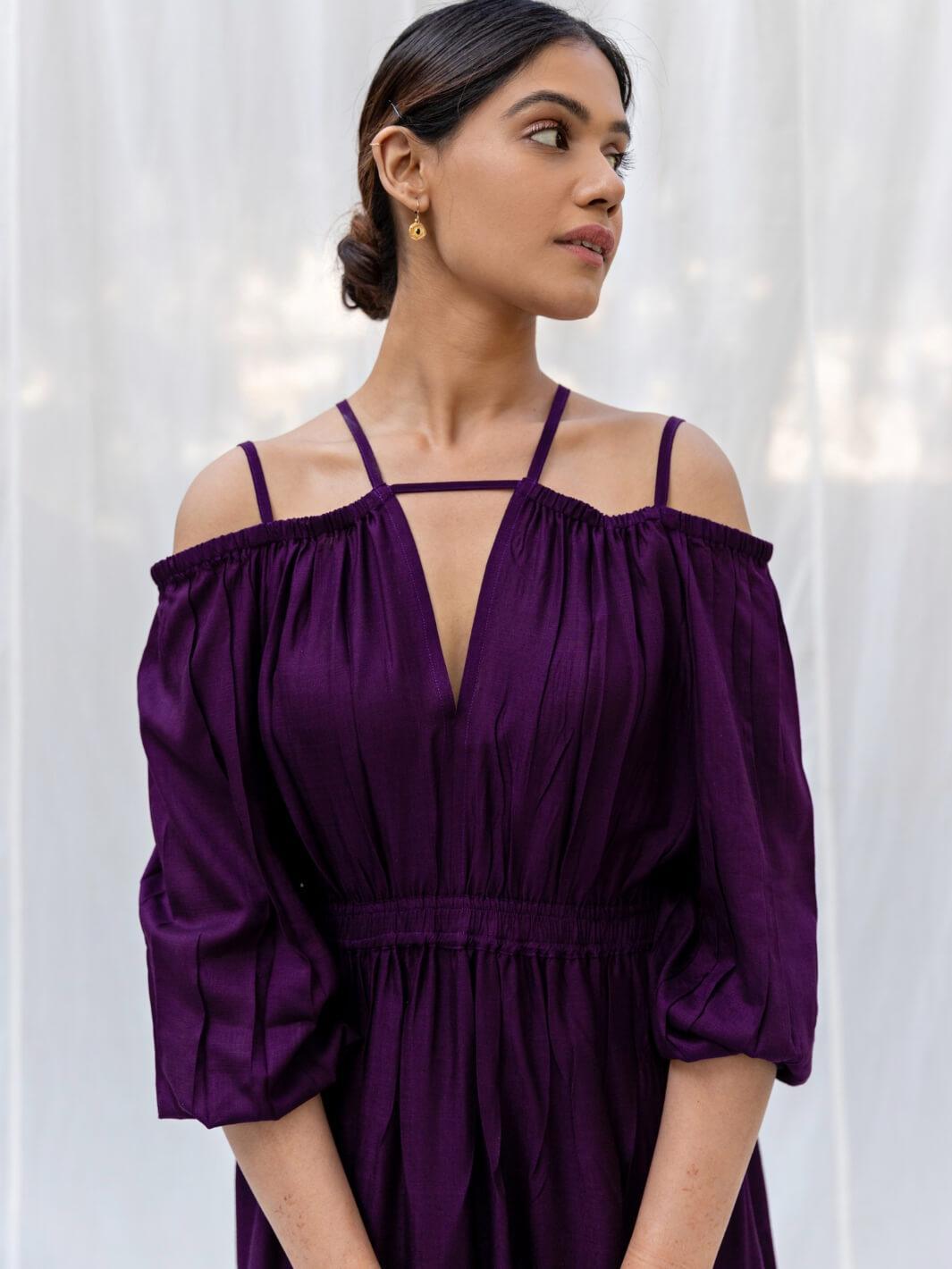 chinese dress ladies LONG FLOWING EGGPLANT DRESS main image 0