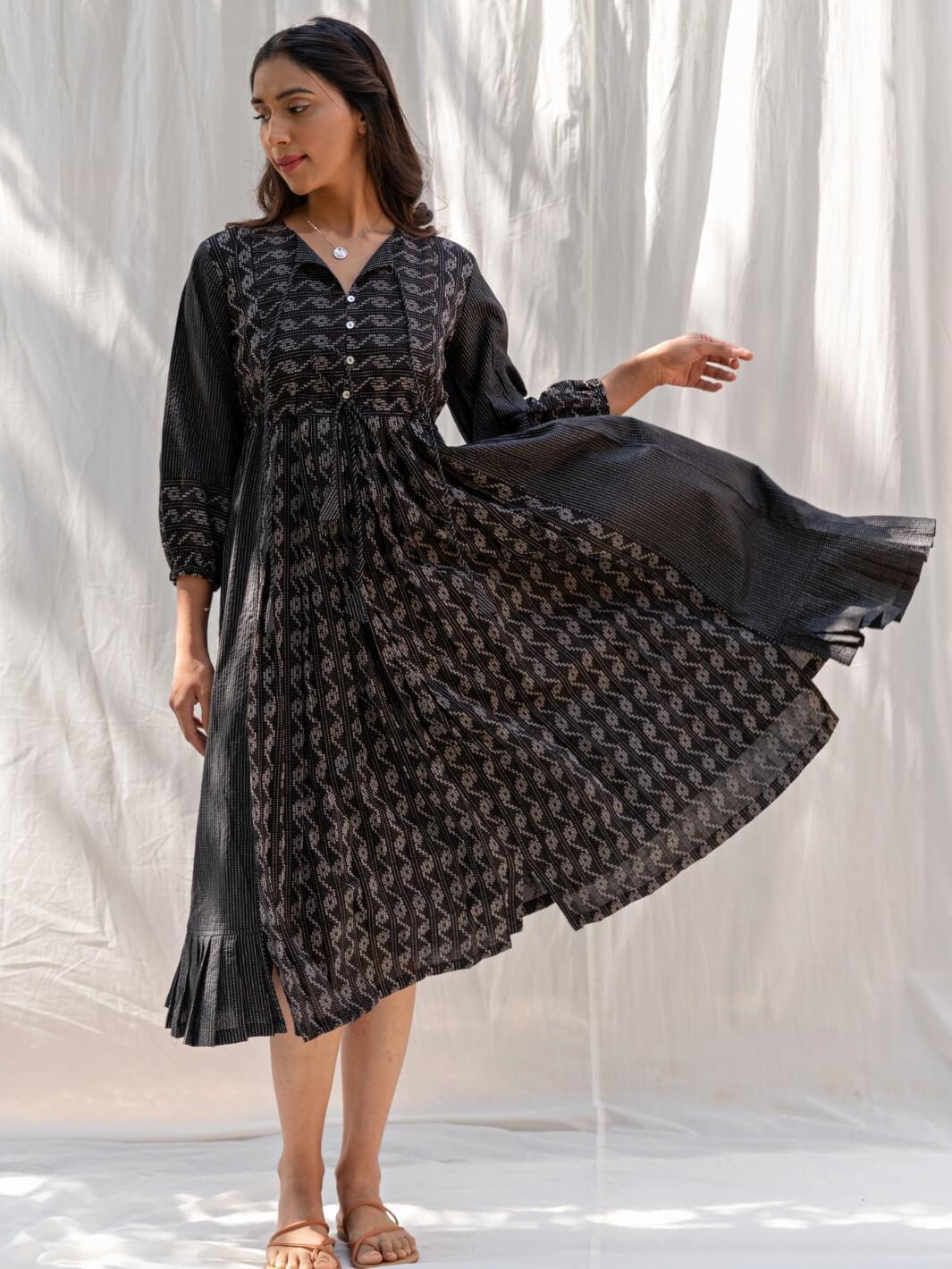 Black Long Cotton Midi Dress – MoonTara