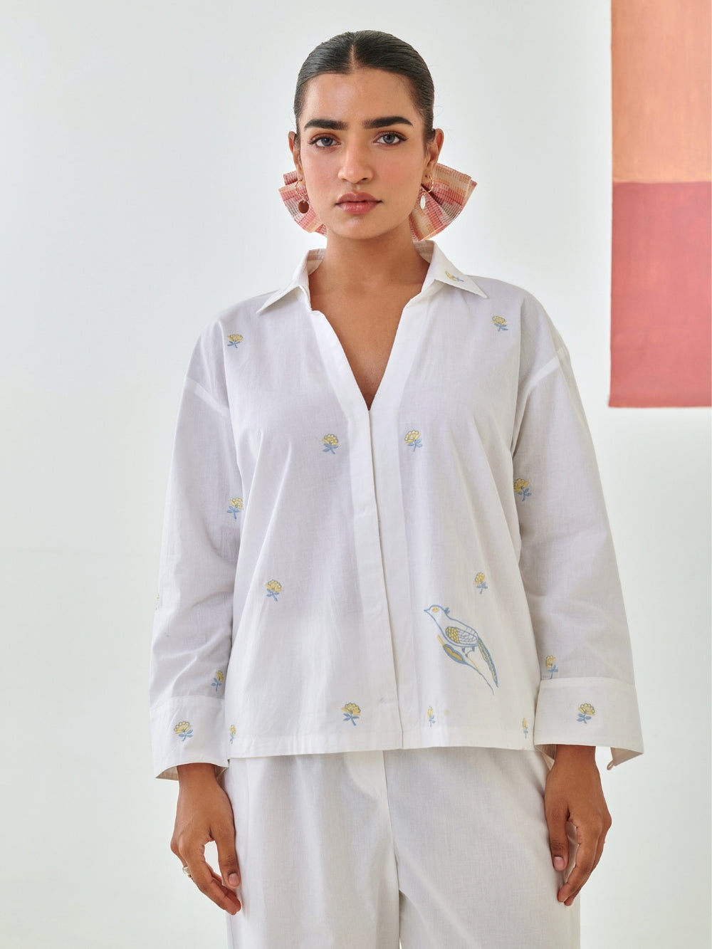 White Co-Ord Set With Floral Embroidery Detail