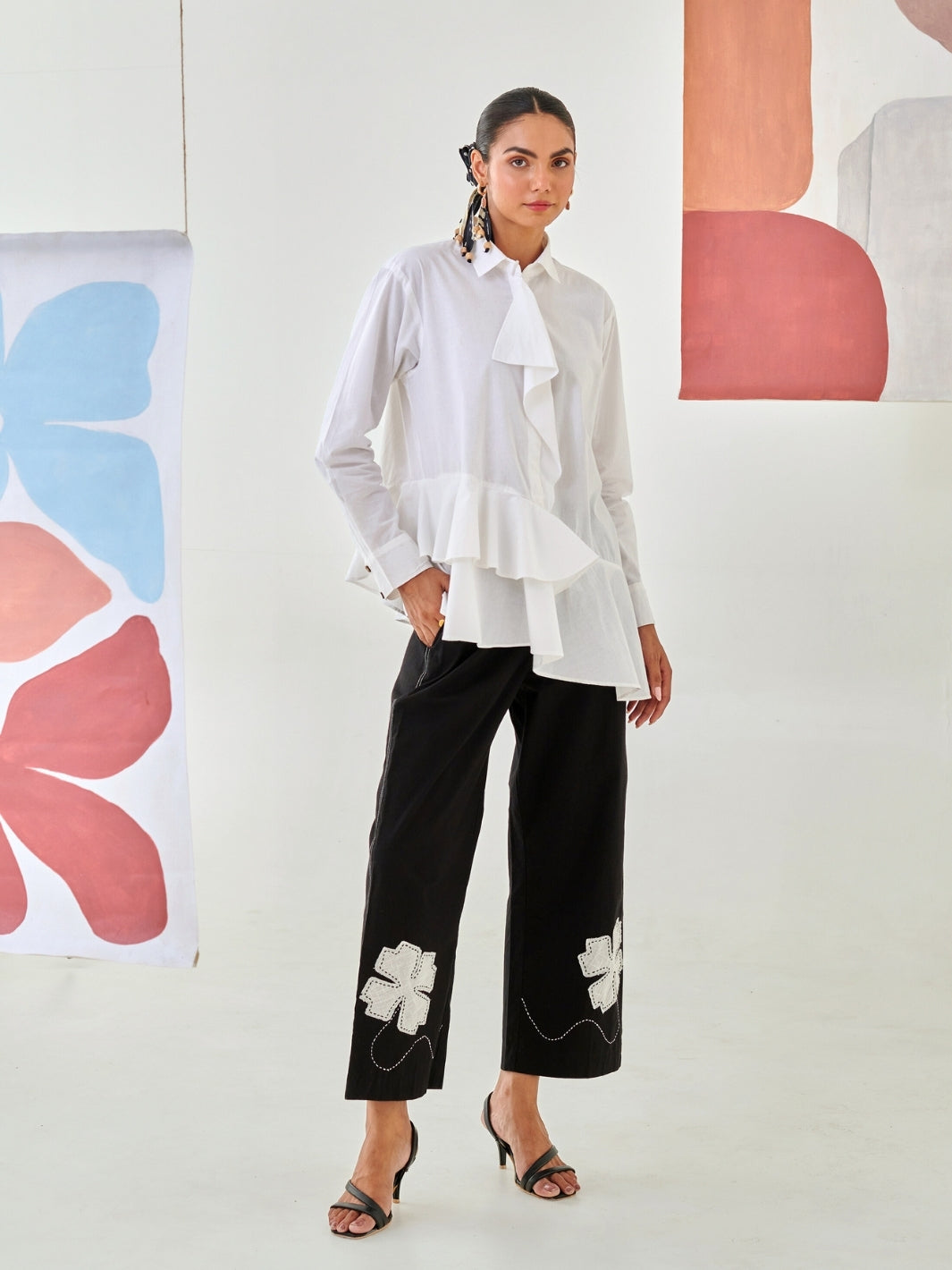White Asymmetric Shirt With Draped Placket