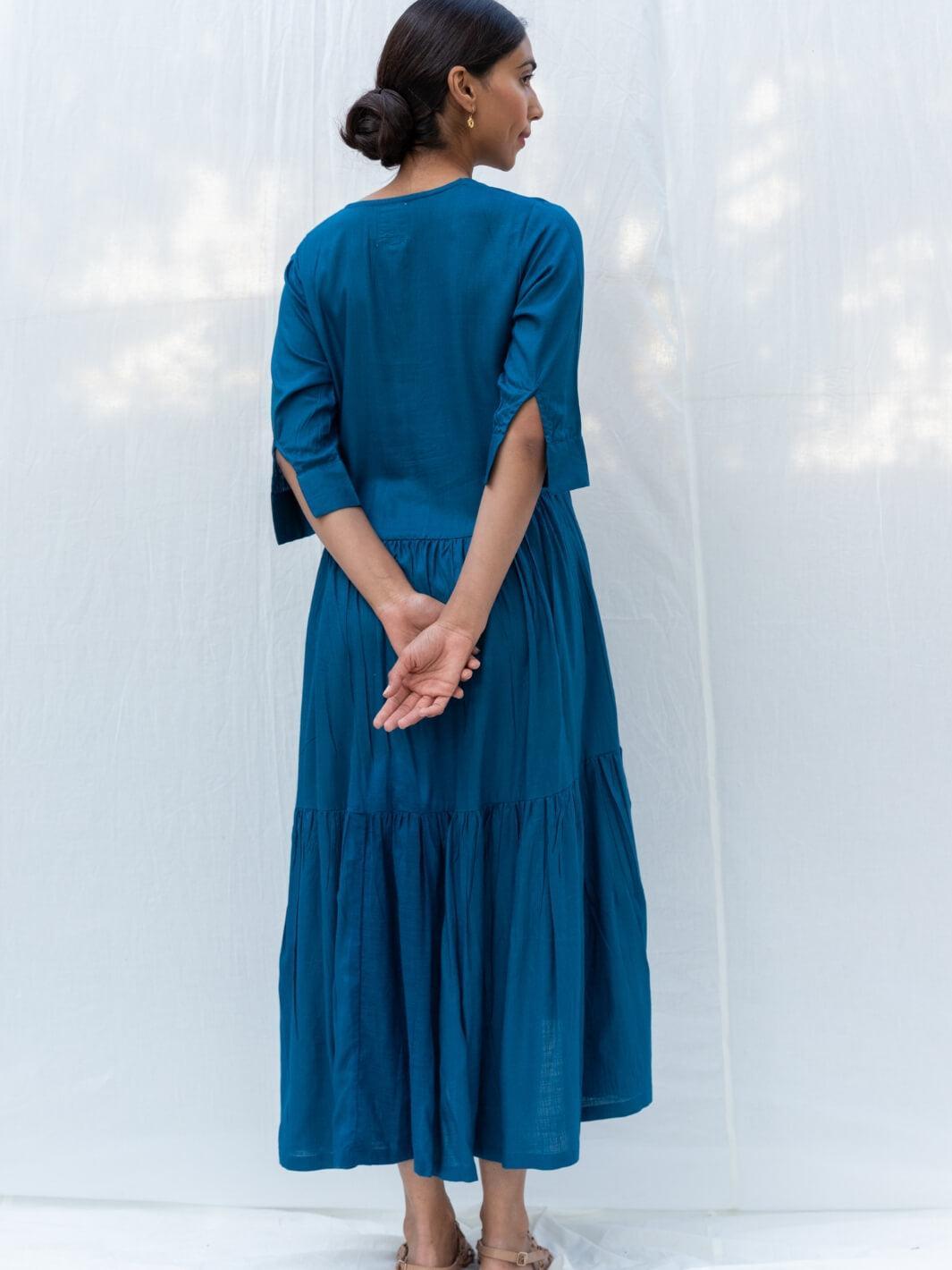 Cobalt Blue Flared Long Cotton Maxi Dress MoonTara Cobalt Blue Flared Long Cotton Maxi Dress MoonTara
