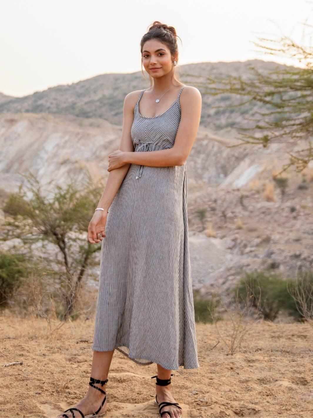 Grey Stripes Cotton Maxi Slip Dress – MoonTara