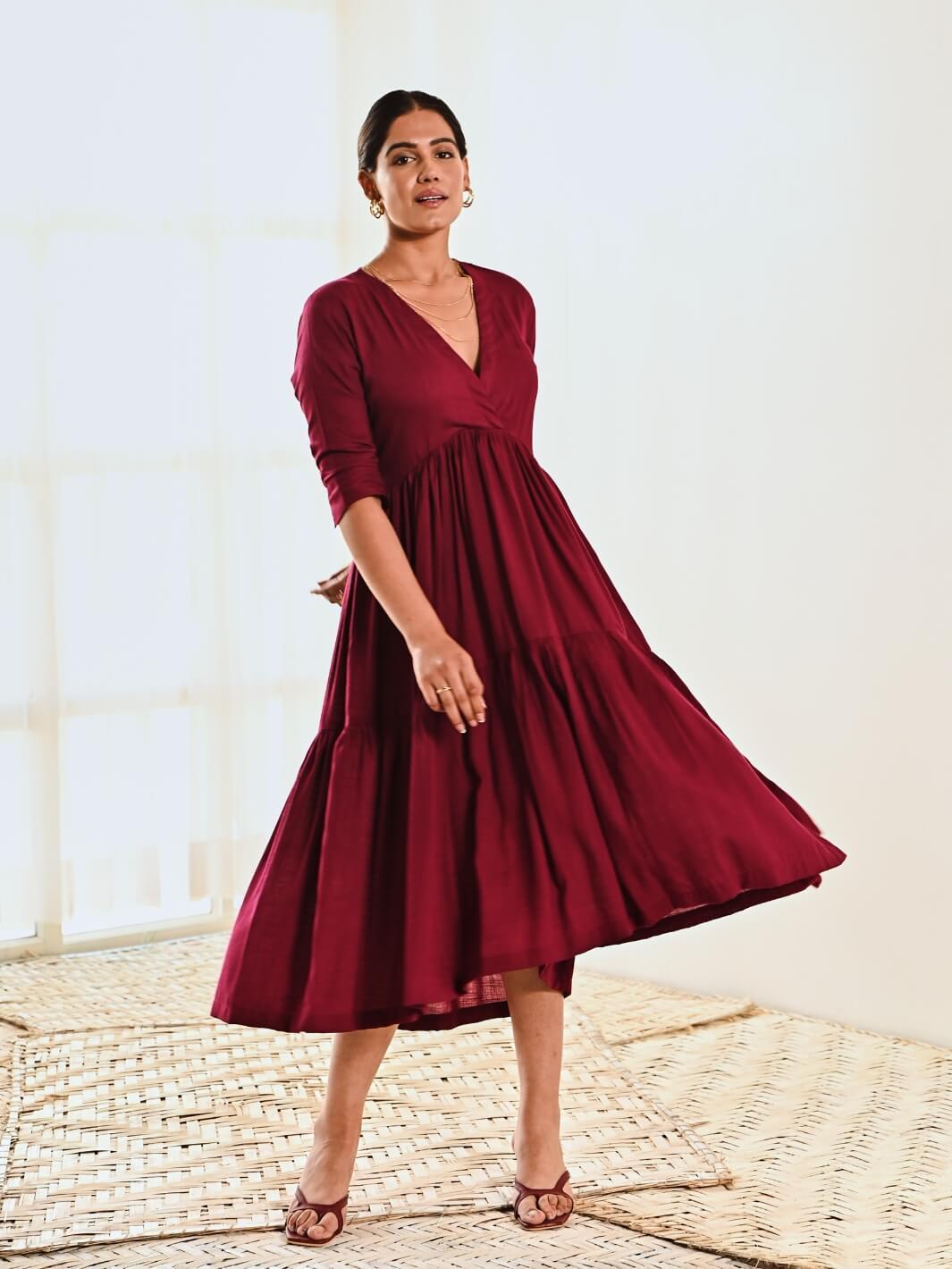 Olive V-Neck Maxi Dress With Long Sleeve And Slit Maxi, 40% OFF