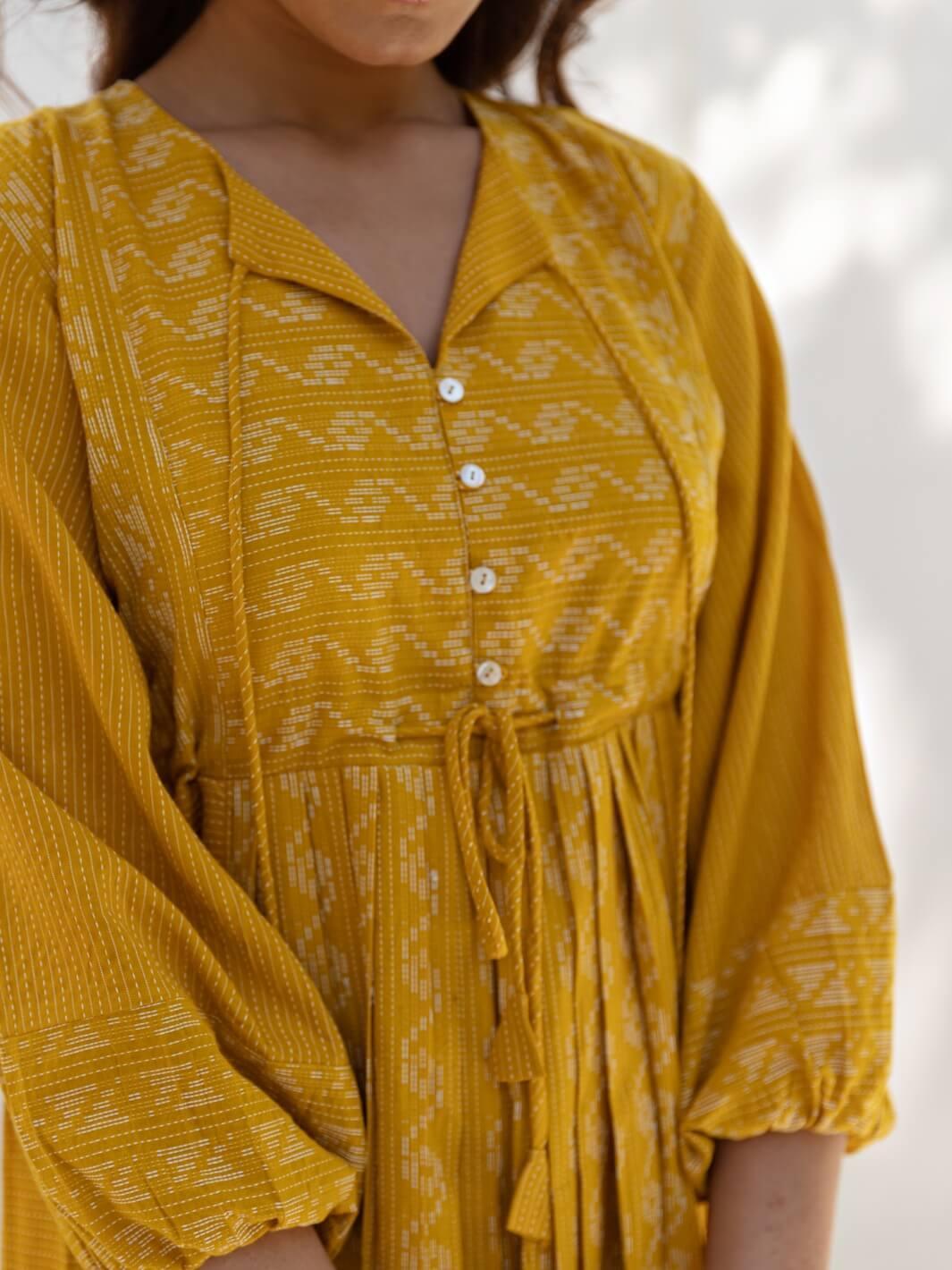 Mustard Yellow Long Cotton Midi Dress – MoonTara