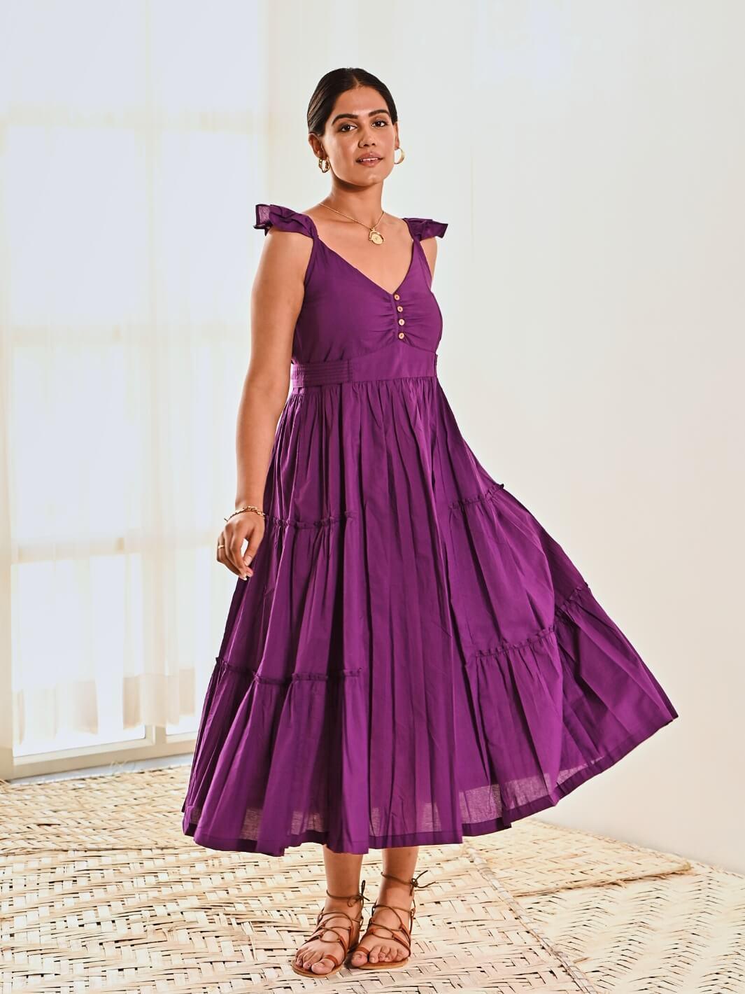 Purple Cotton Sleeveless Maxi Long Dress – MoonTara Purple Cotton Sleeveless Maxi Long Dress – MoonTara