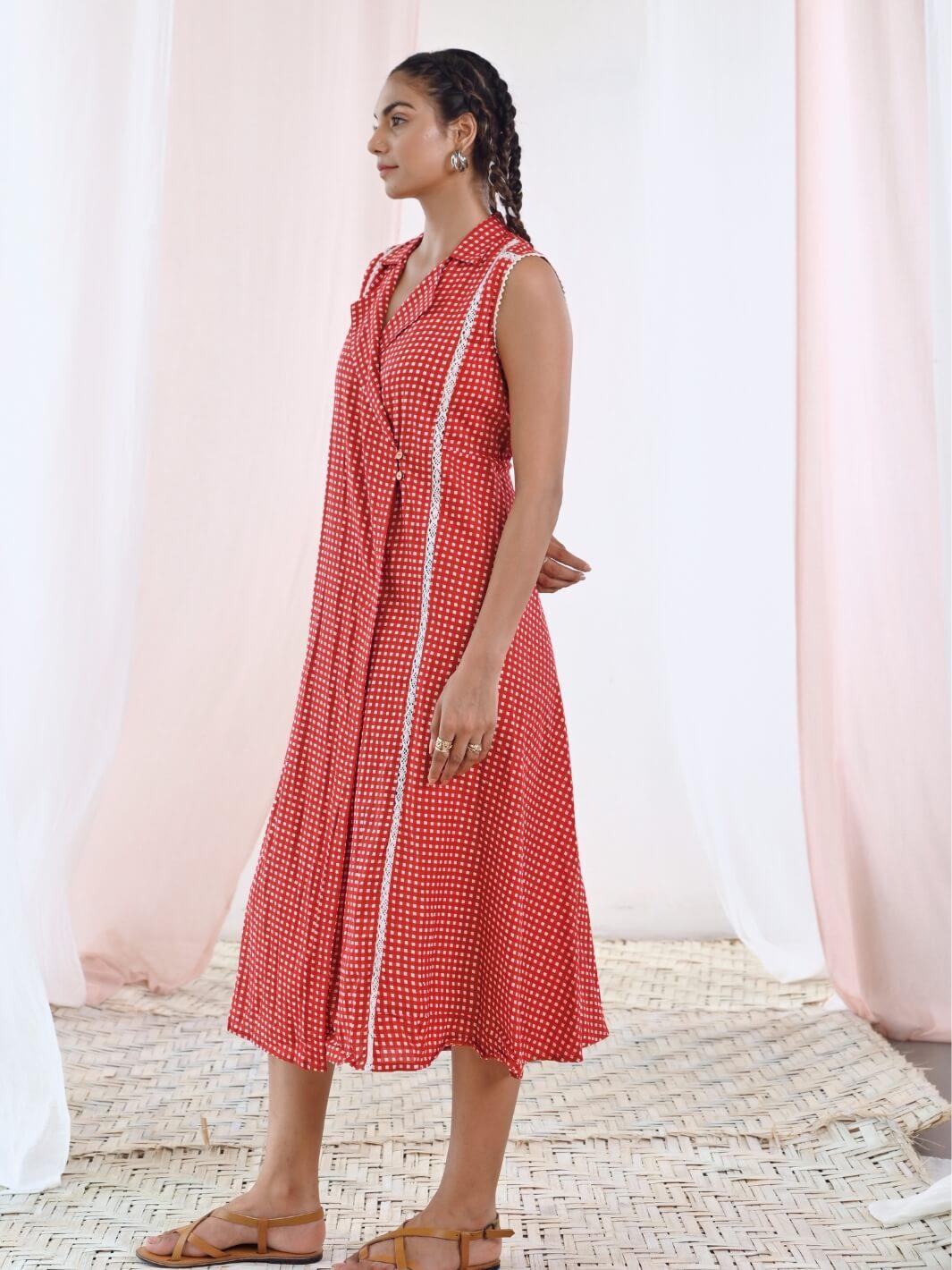 cotton sleeveless wrap dress Sleeveless Raw Wrap Dress / Off White