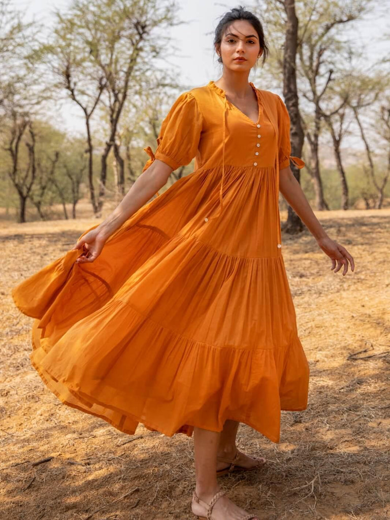 Tangerine Flared Cotton Voile Maxi Dress – MoonTara Tangerine Flared Cotton Voile Maxi Dress – MoonTara