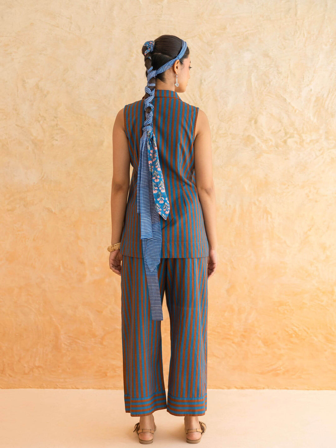 Dune Set : Cotton Co-ord Set for Women in Teal & Rust | Striped 2-Piece Summer Outfit