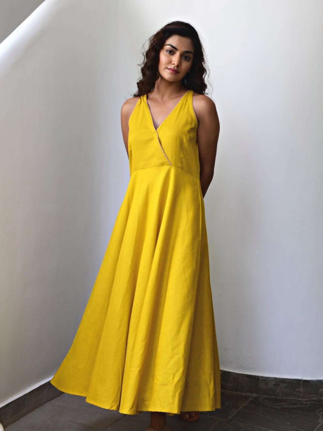 Yellow Sleeveless Cotton Maxi Dress – MoonTara